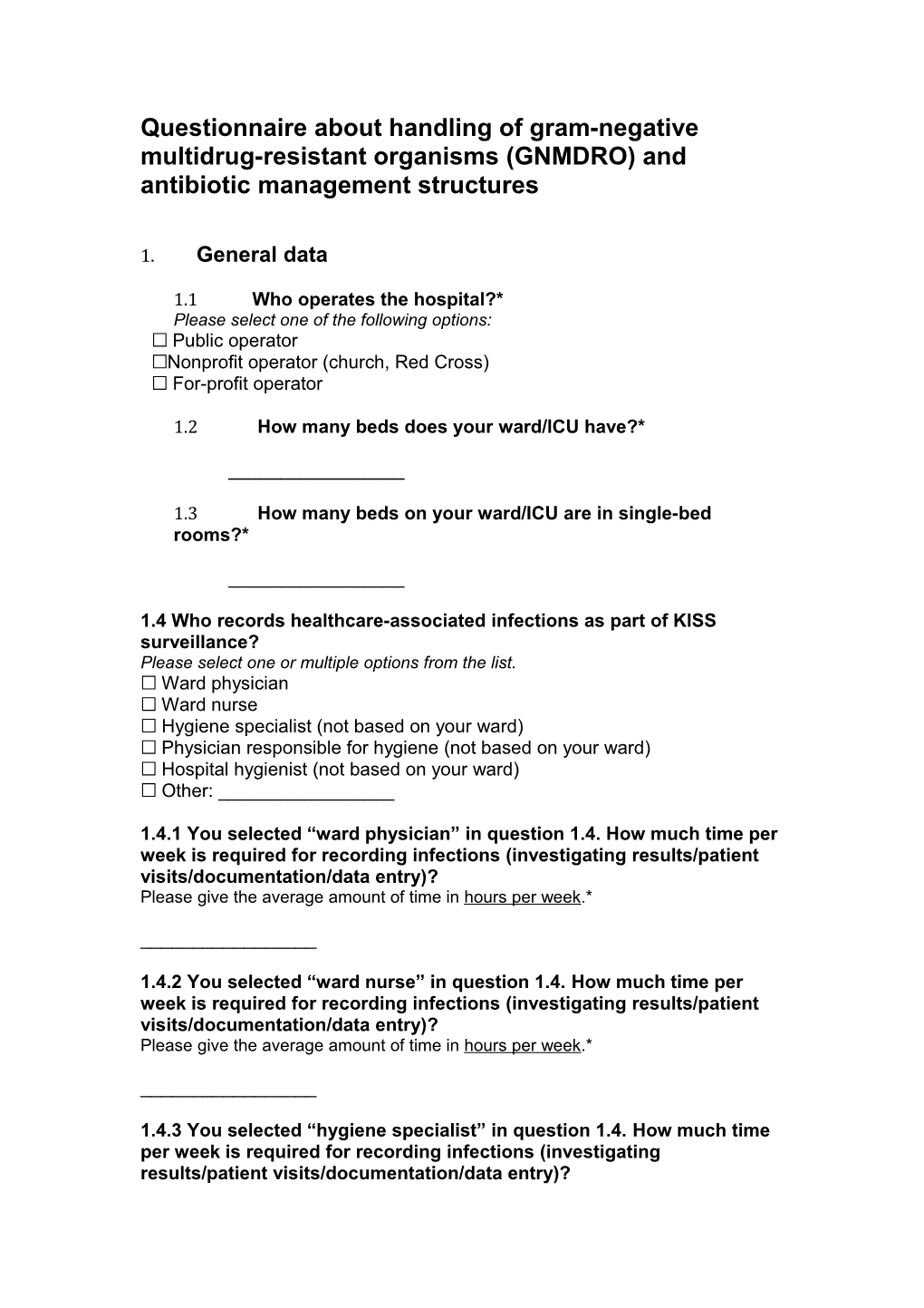 Questionnaire About Handling of Gram-Negative Multidrug-Resistant Organisms (GNMDRO) And