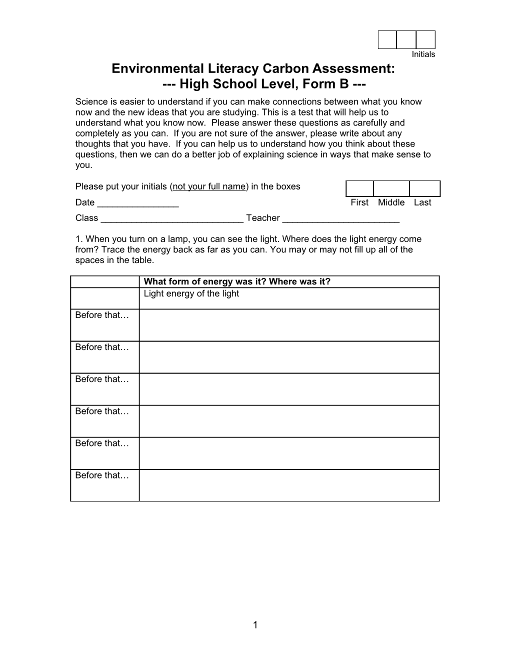 Middle School Assessment