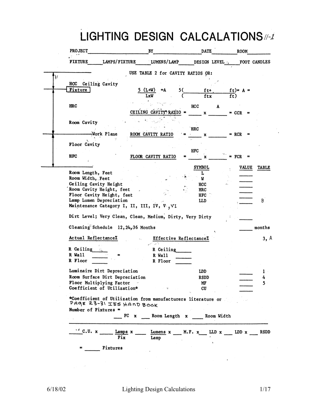 Lamp Data Table B