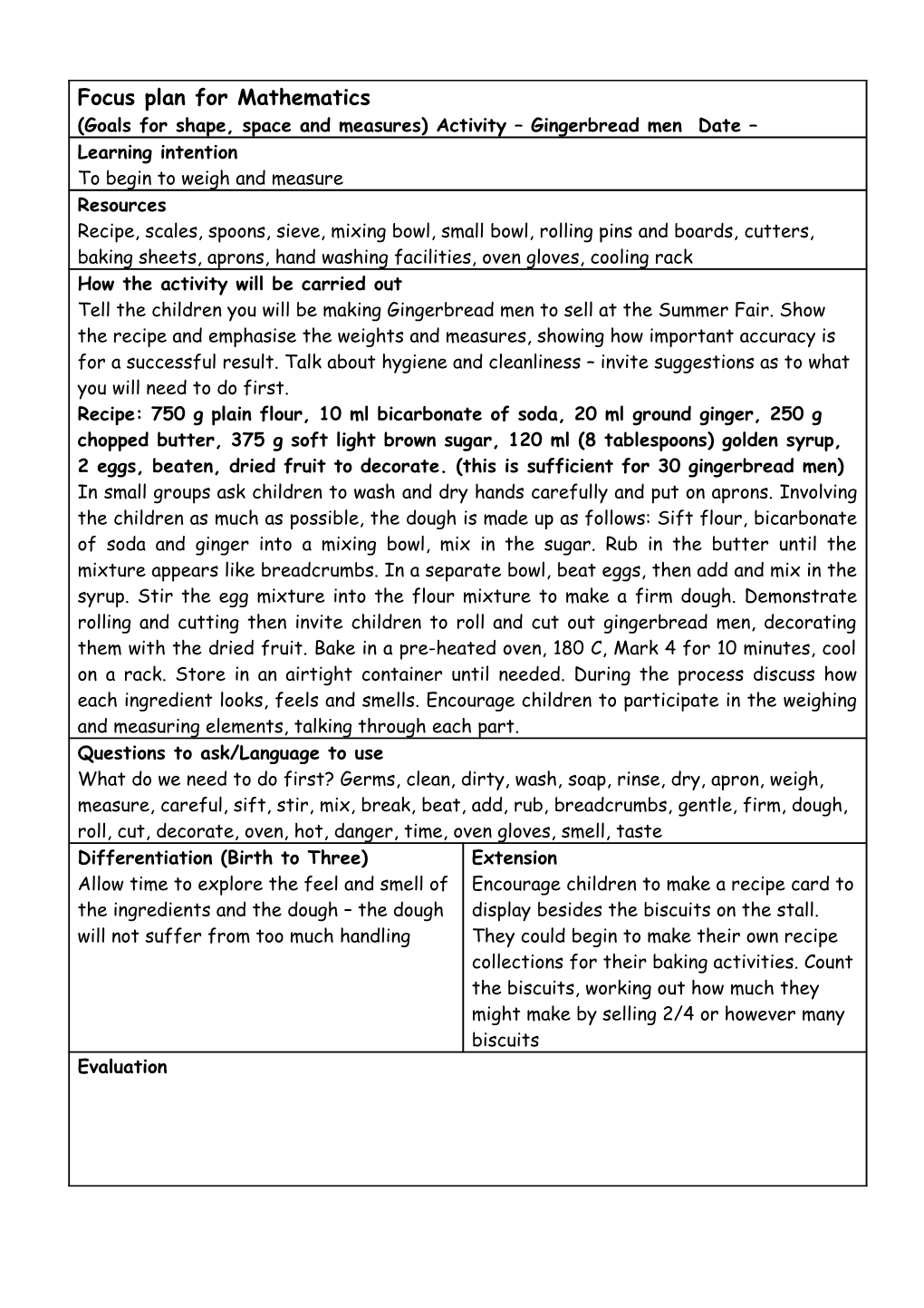 Focus Plan for Circle Time s1