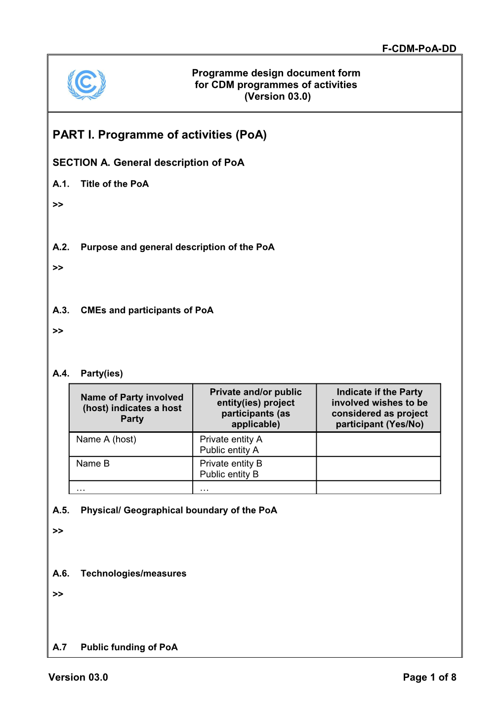 F-CDM-Poa-DD: Programme Design Document Form for CDM Programmes of Activities. Version 03.0