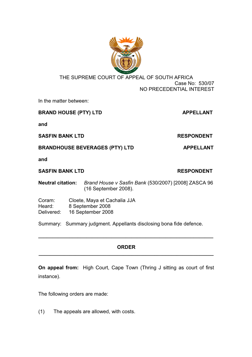 The Supreme Court of Appeal of South Africa s27