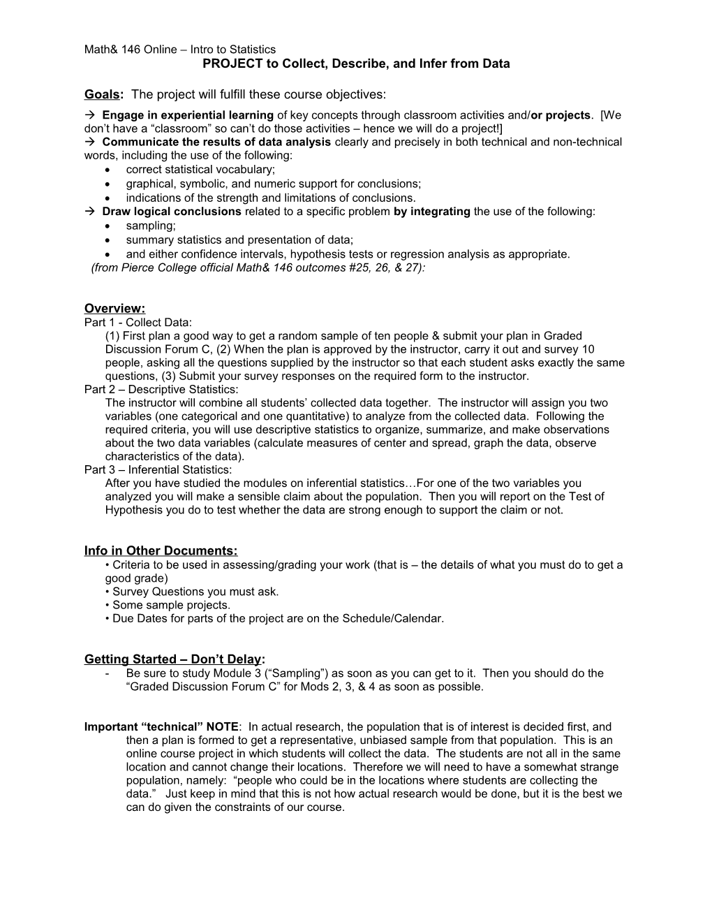 PROJECT to Collect, Describe, and Infer from Data