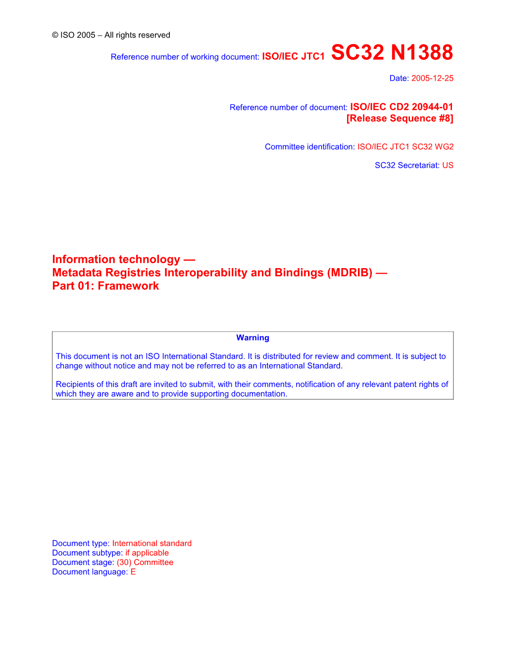 CD2 Text For: ISO/IEC 20944-01 Information Technology Metadata Interoperability and Bindings
