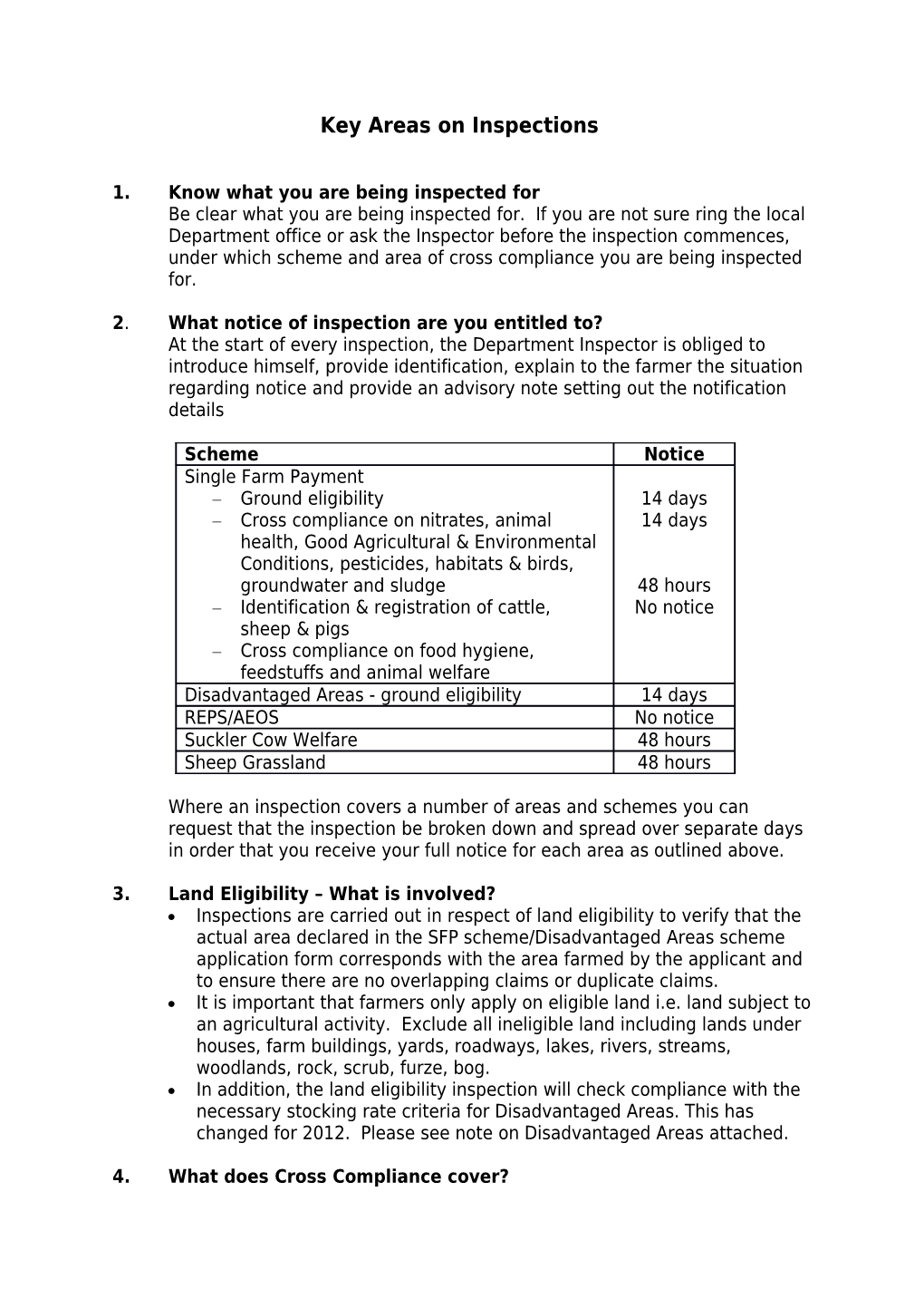 Key Areas on Inspections