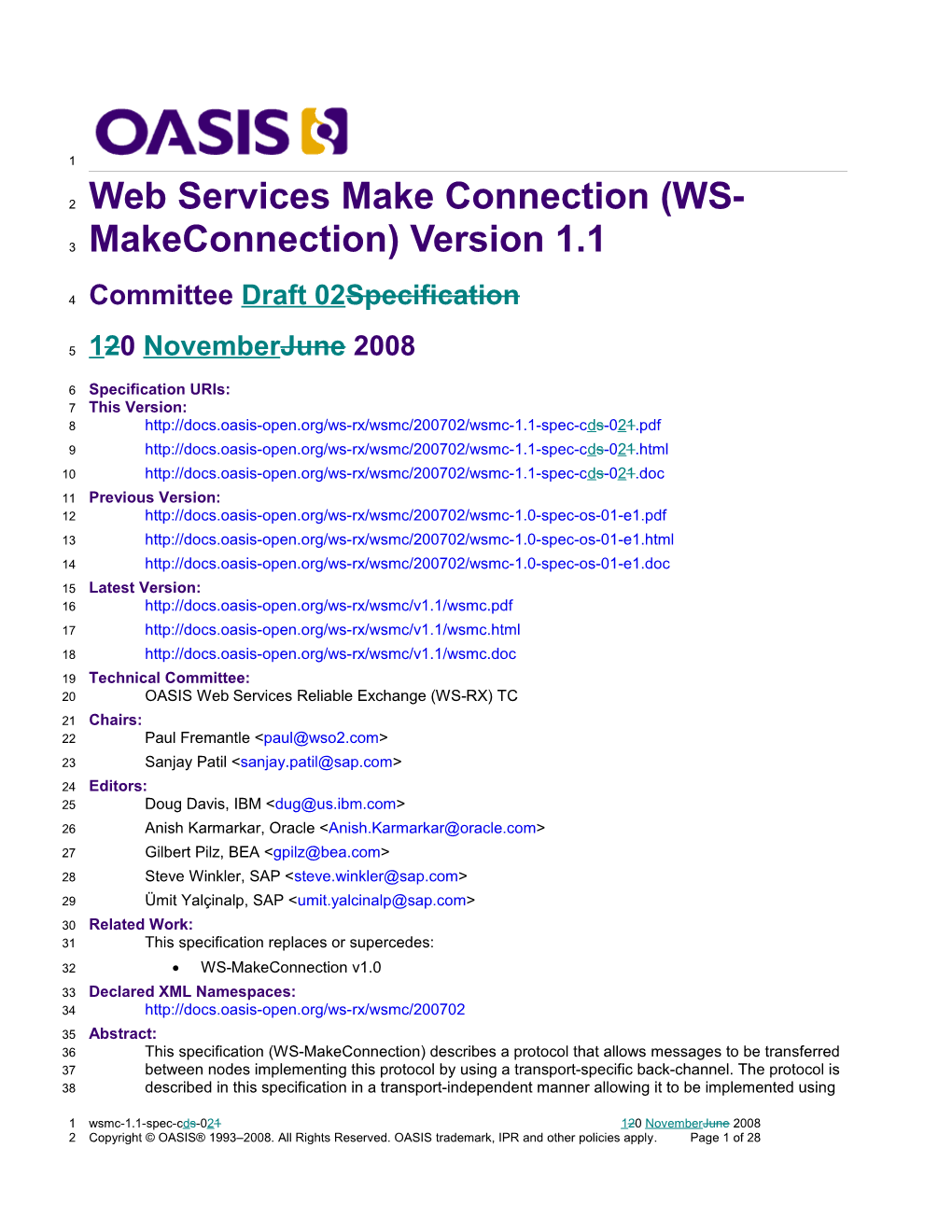Web Services Make Connection (WS-Makeconnection) Version 1.1