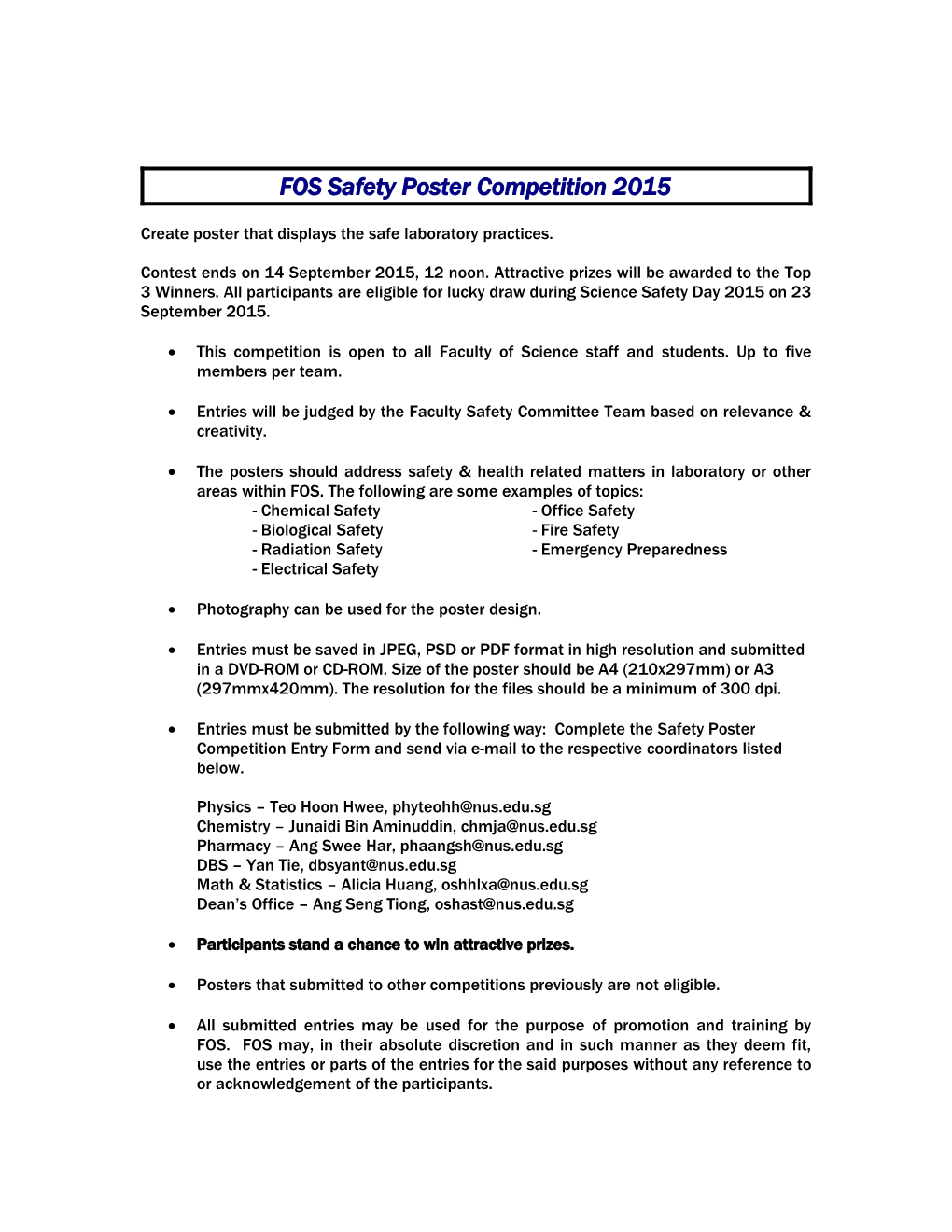 FOS Safety Poster Competition 2015