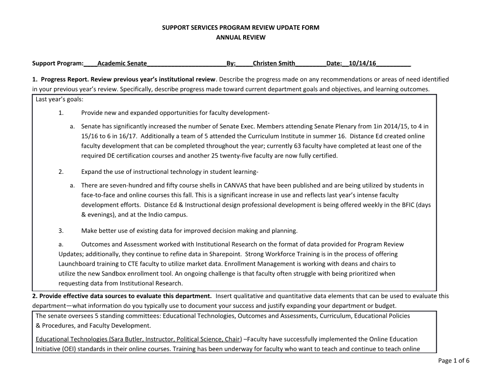 Support Services Program Review Update Form s1