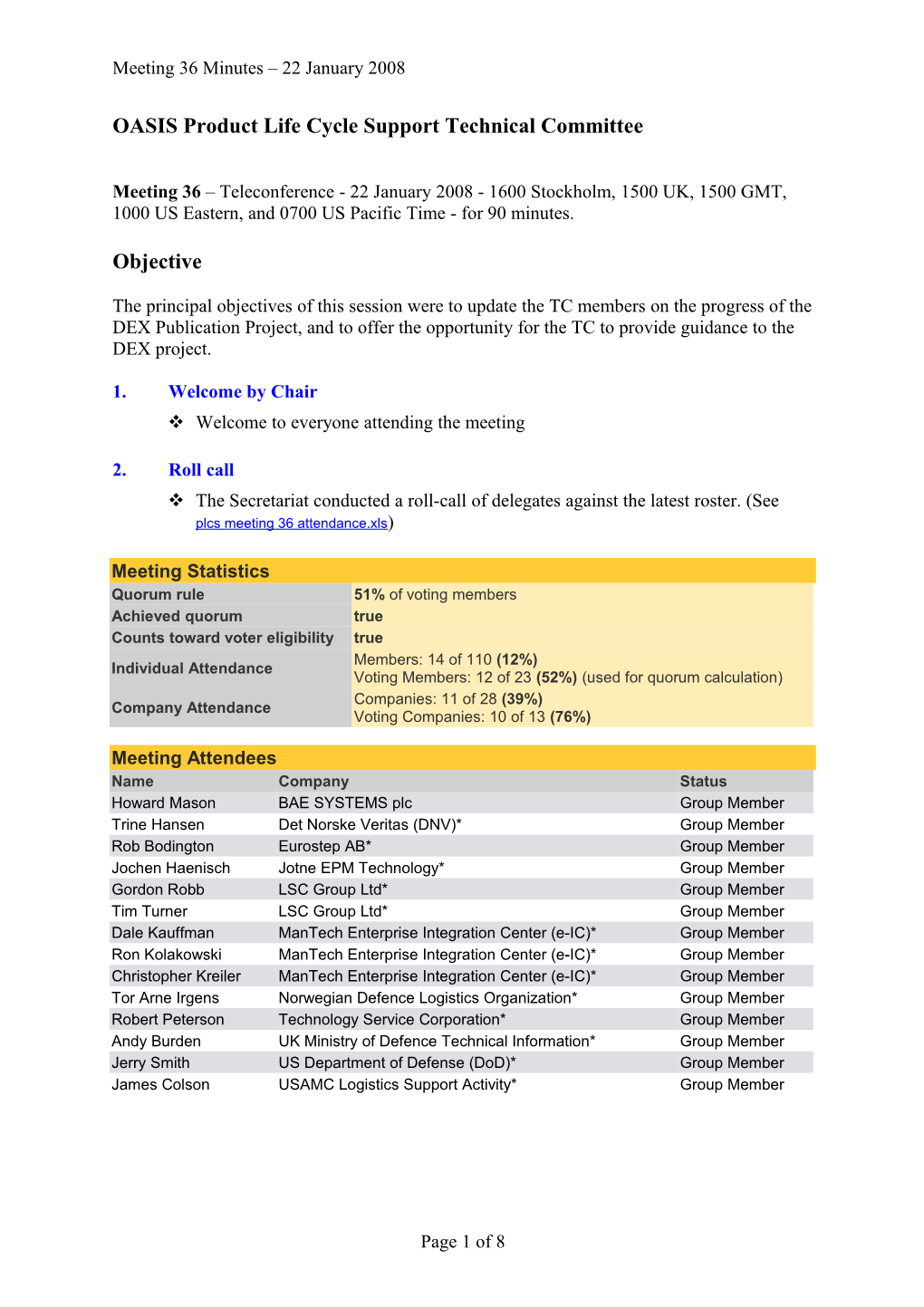 OASIS Product Life Cycle Support Technical Committee s1