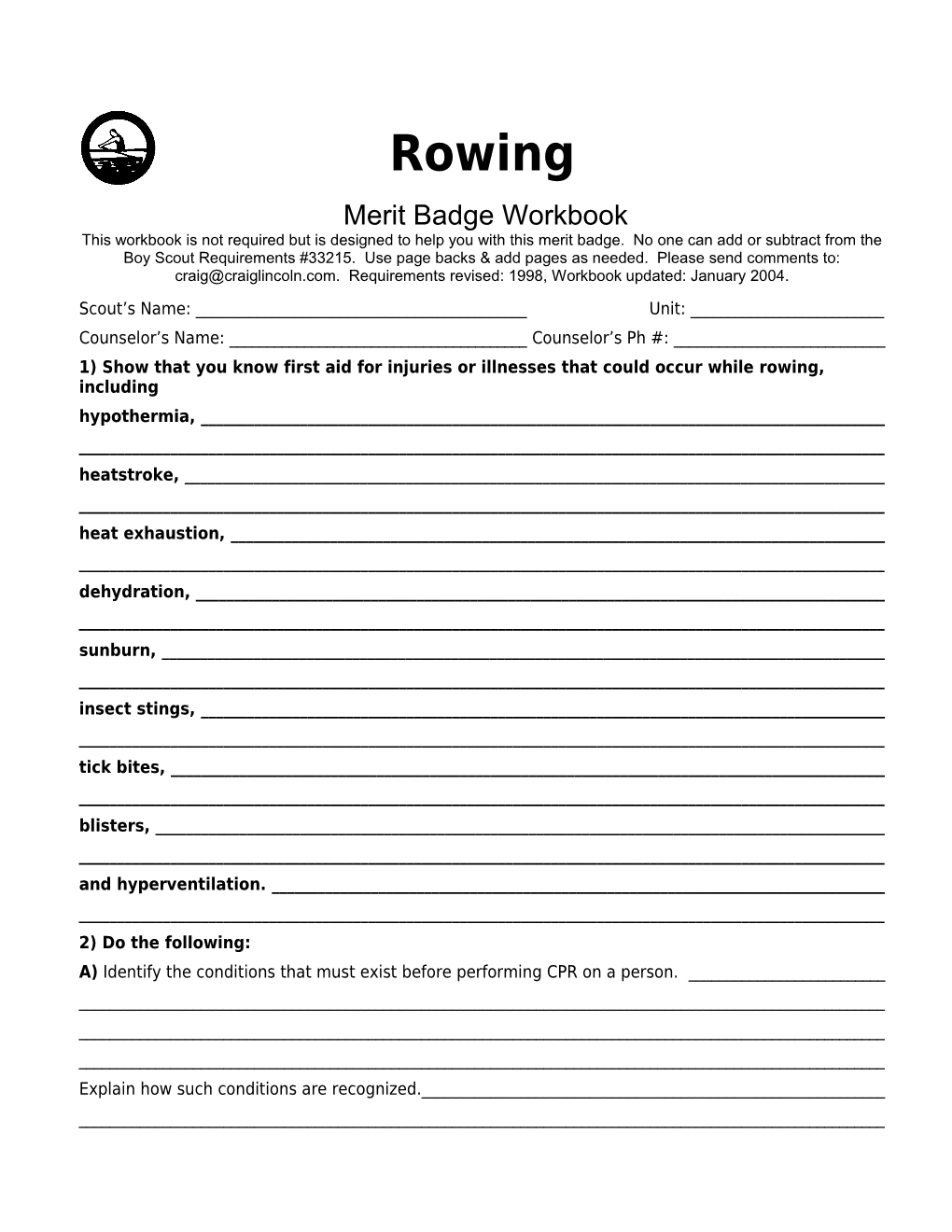 Rowing P. 3 Merit Badge Workbook Scout's Name: ______