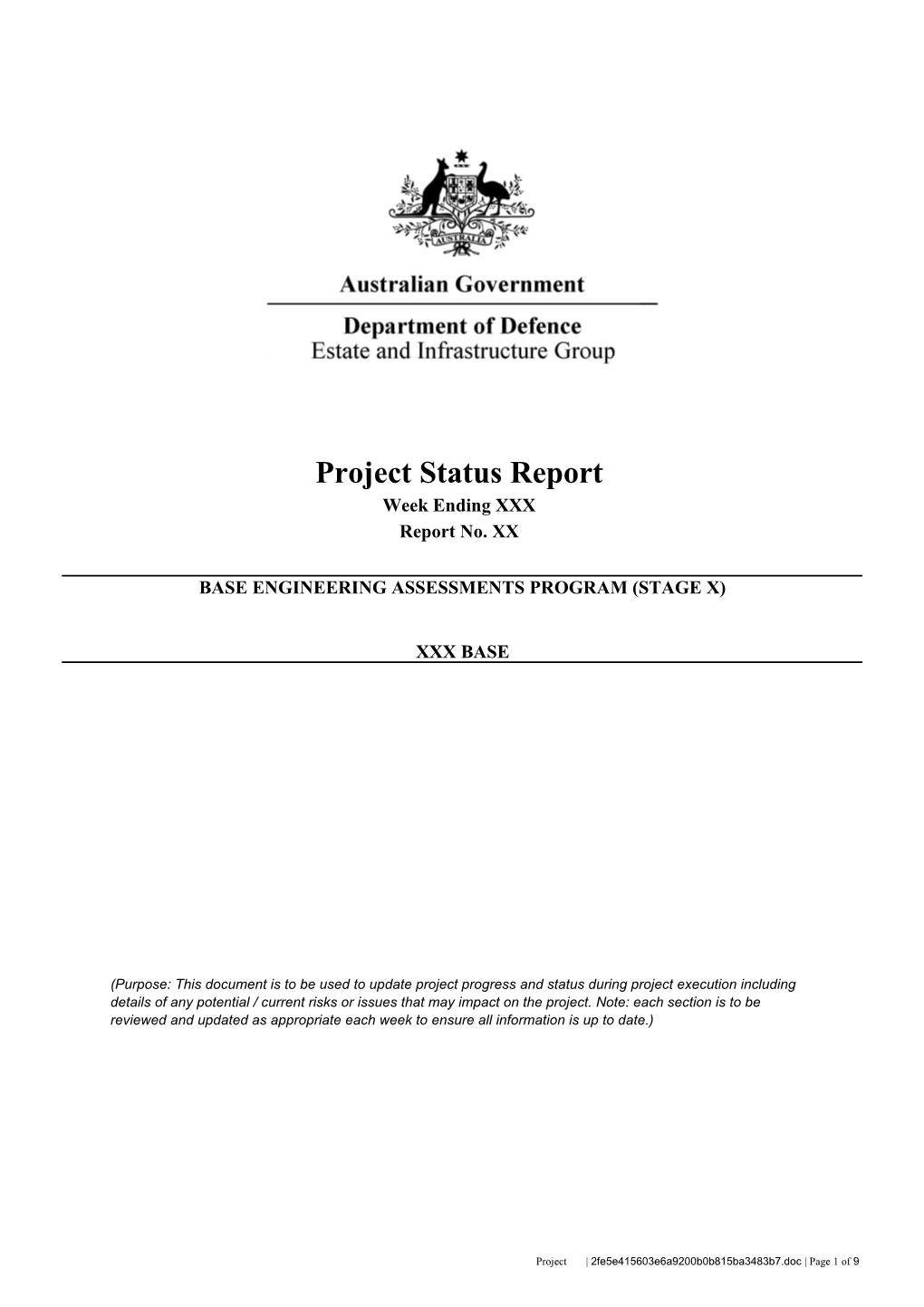 Project Weekly Report Template Rev7 Page 1 of 9