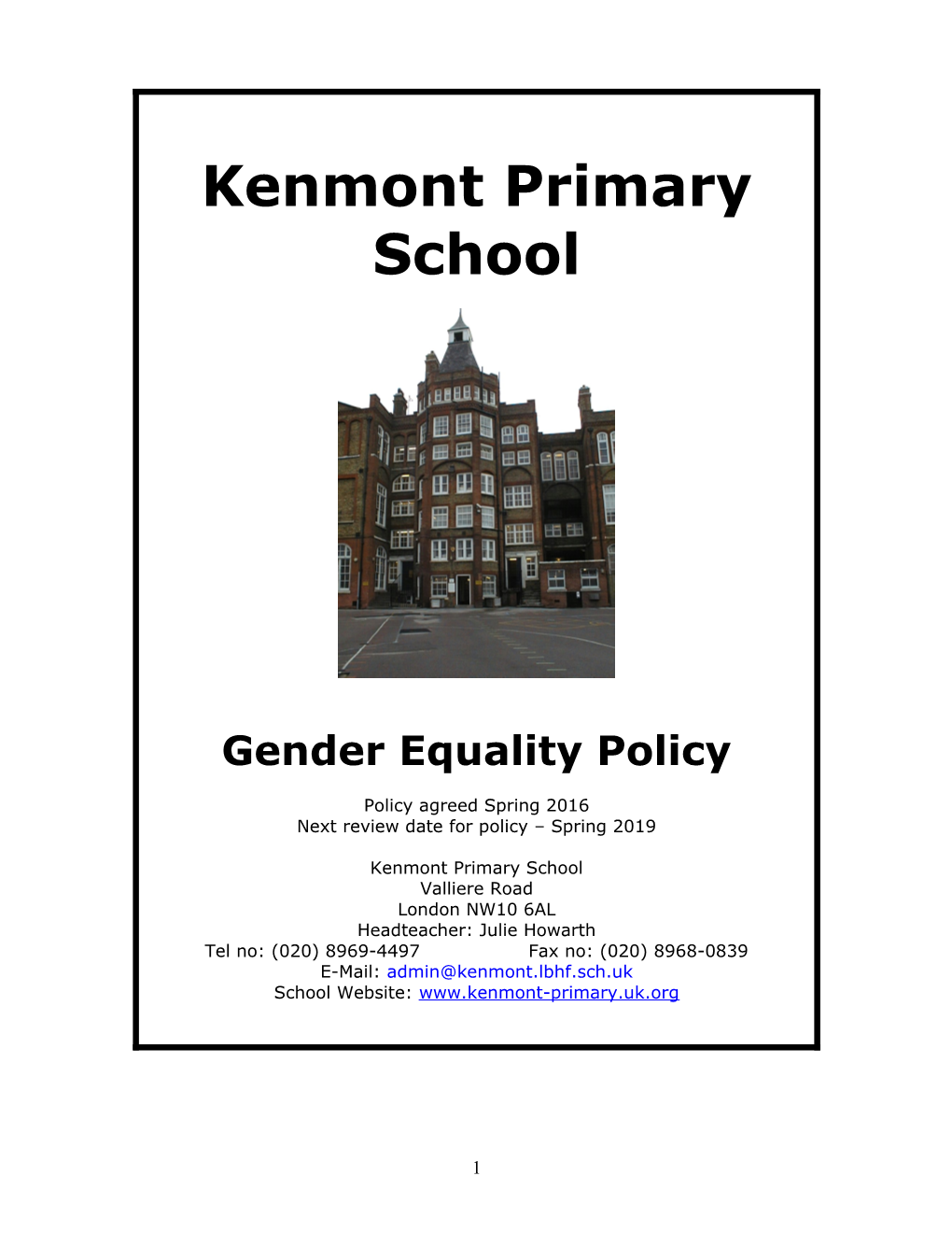 Kenmont School Gender Equality Policy