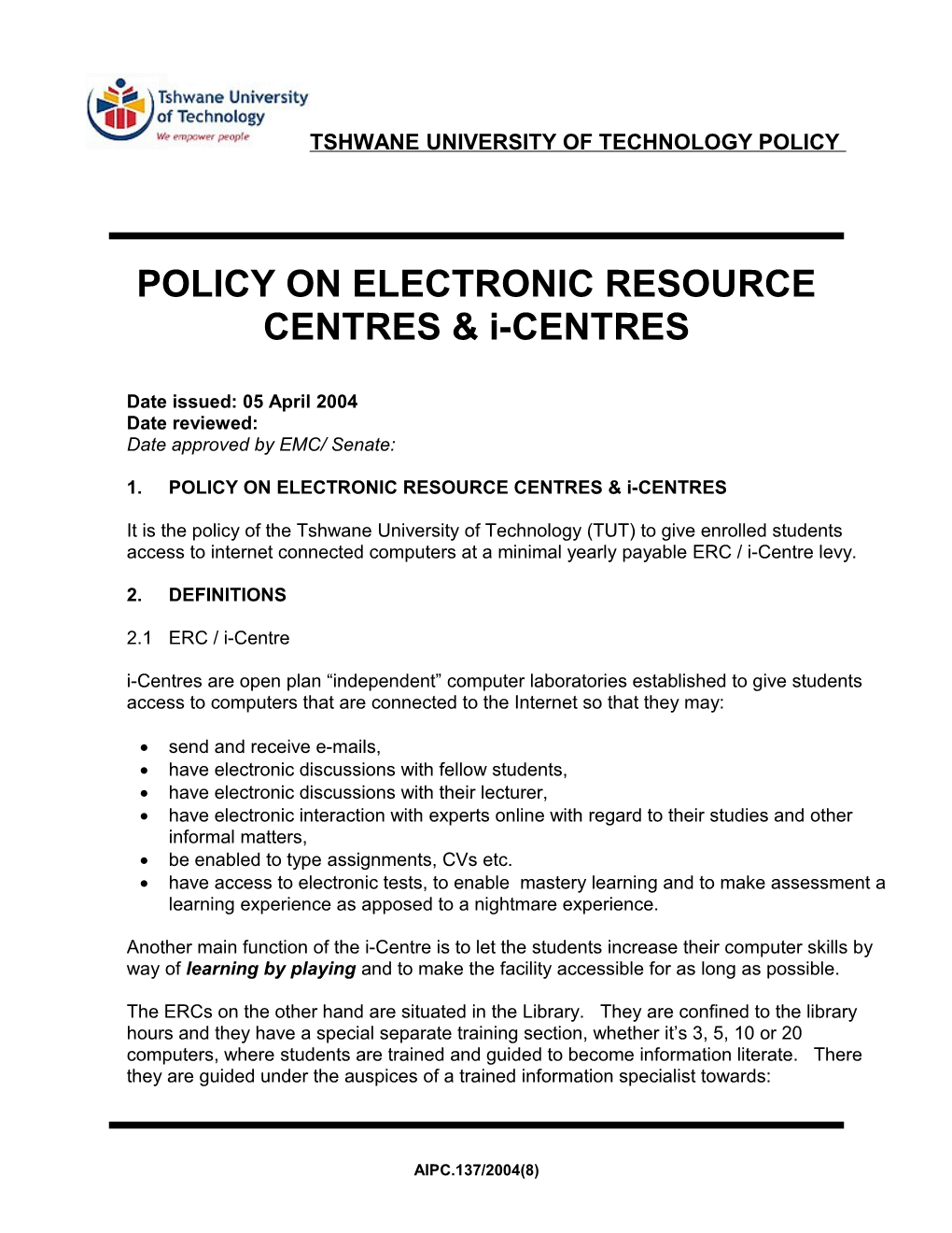 Tshwane University of Technology Policy s1