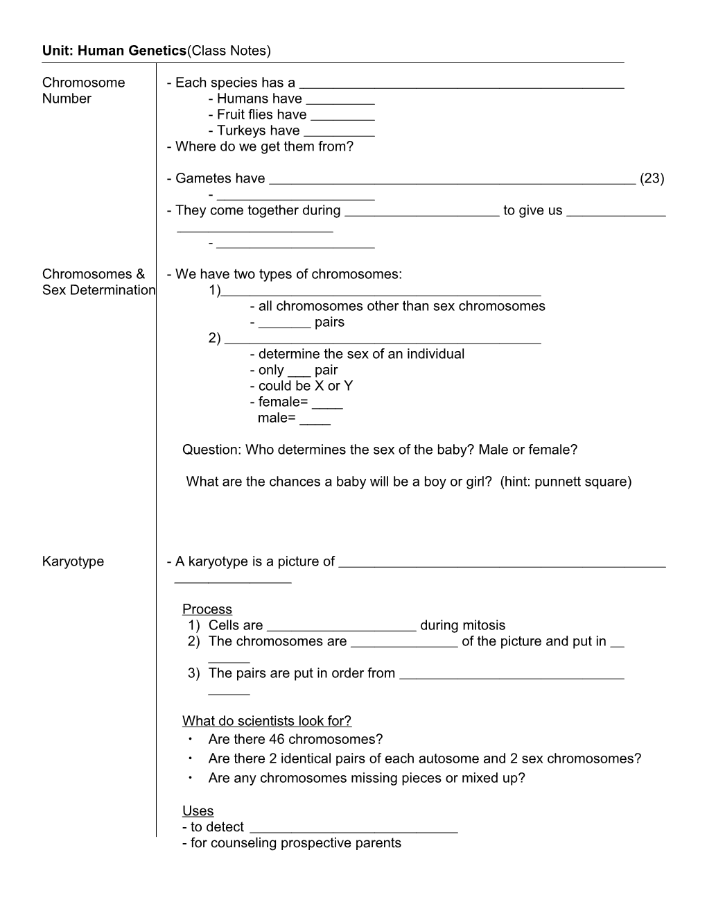 Unit: Human Genetics(Class Notes)