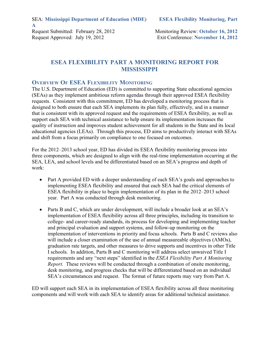 Mississippi Monitoring Part a Report