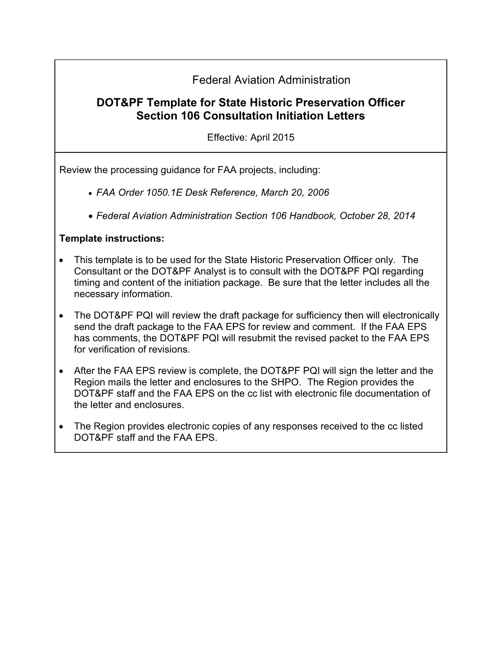 DOT&PF Template for State Historic Preservation Officer