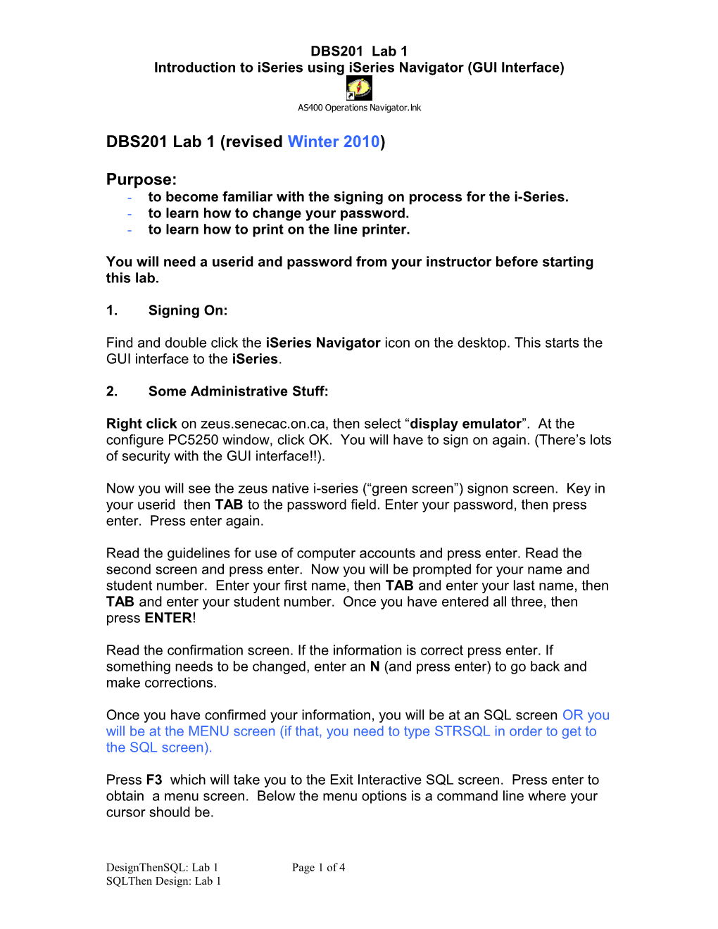 DBS201 Lab 1 (Revised Winter 2010)