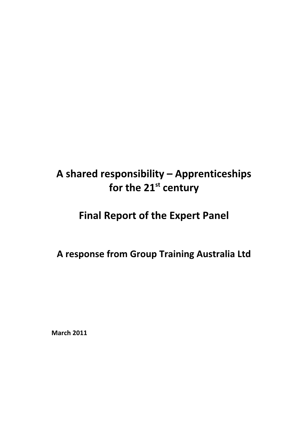 A Shared Responsibility Apprenticeships for the 21St Century