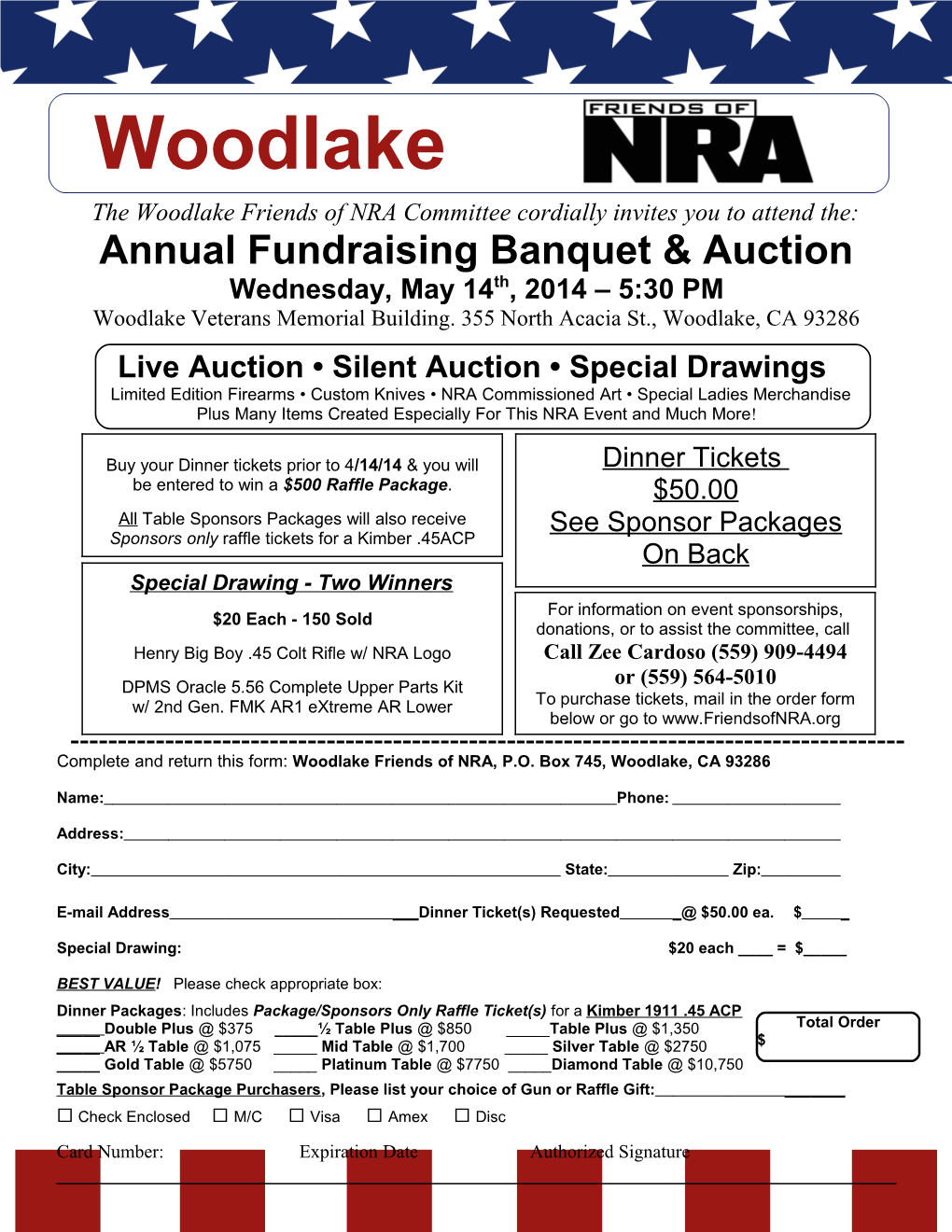 The Woodlake Friends of NRA Committee Cordially Invites You to Attend The