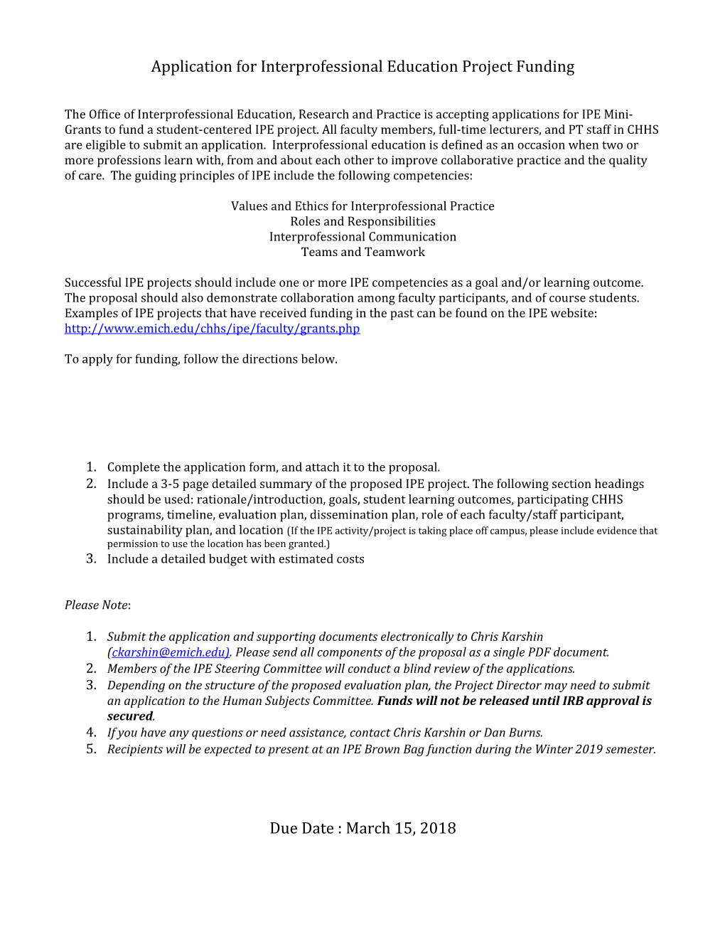 Application for Interprofessional Education Project Funding