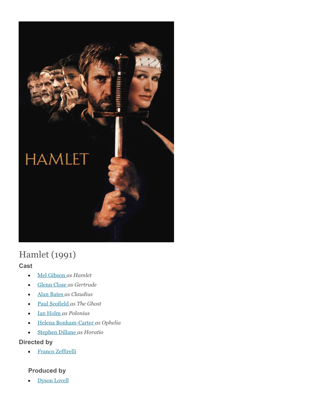Mel Gibson As Hamlet