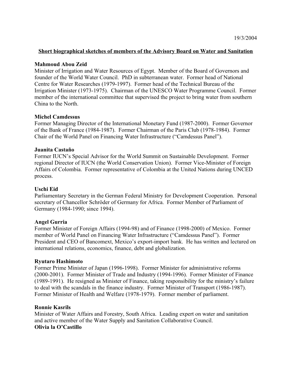 Suggested Eminent Persons for the Panel of Eminent Persons