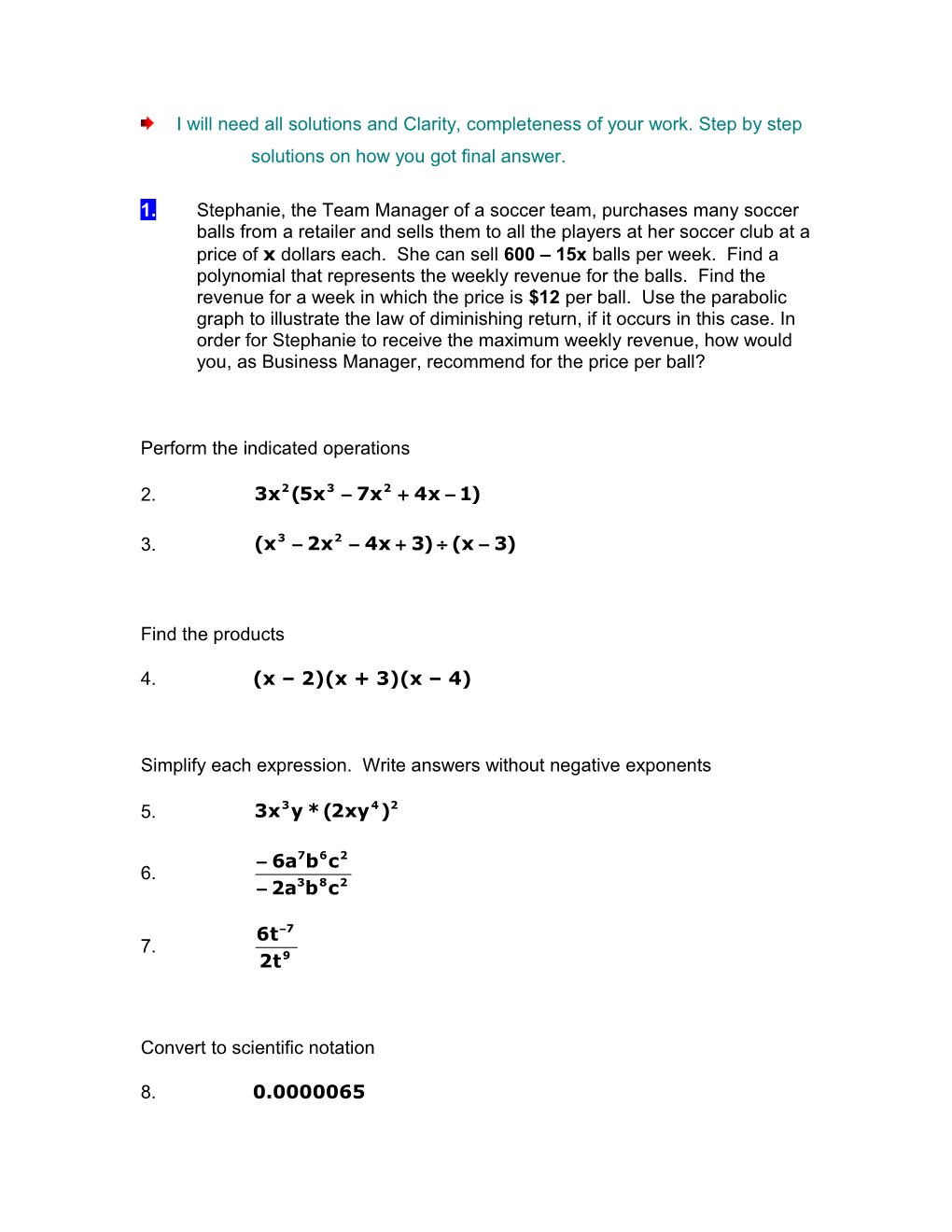 Perform the Indicated Operations