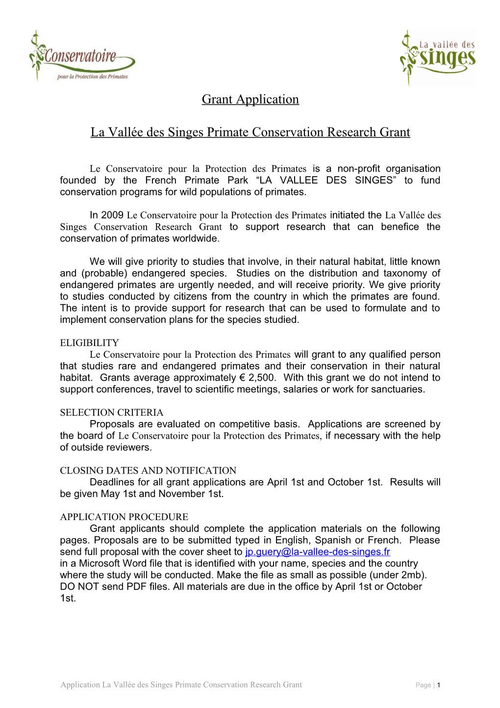 La Vallée Des Singes Primate Conservation Research Grant