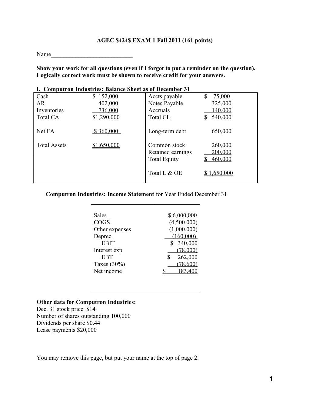 AGEC $424$ EXAM 1 (125 Points) s1