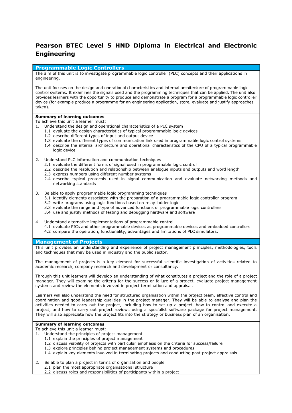 Pearson BTEC Level 5 HND Diploma in Electrical and Electronic Engineering