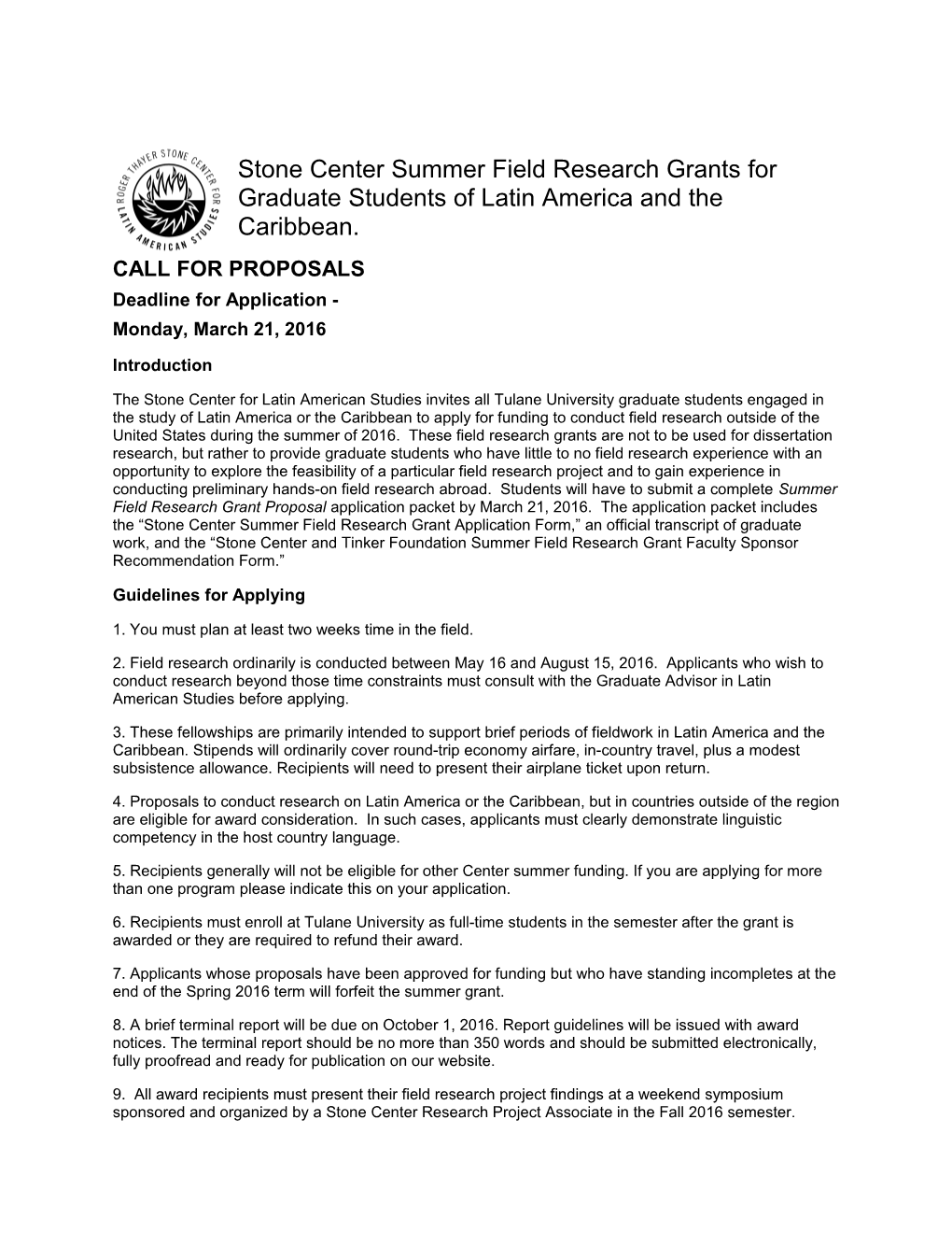 Student Application for Summer Funding - Directions