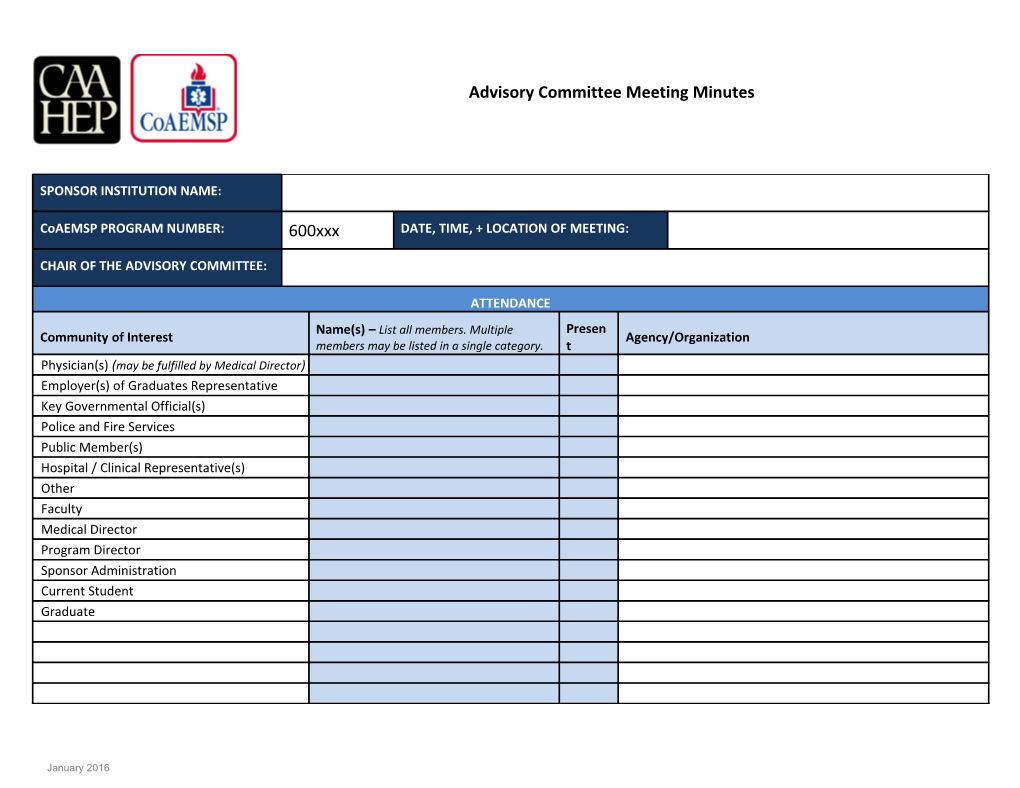 Advisory Committee Agenda & Checklist