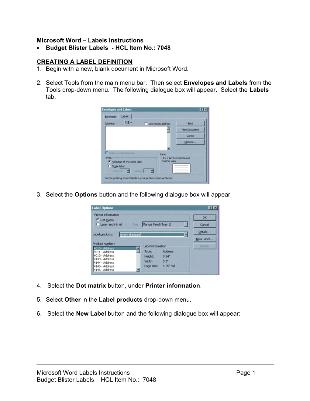 Microsoft Word Labels Instructions