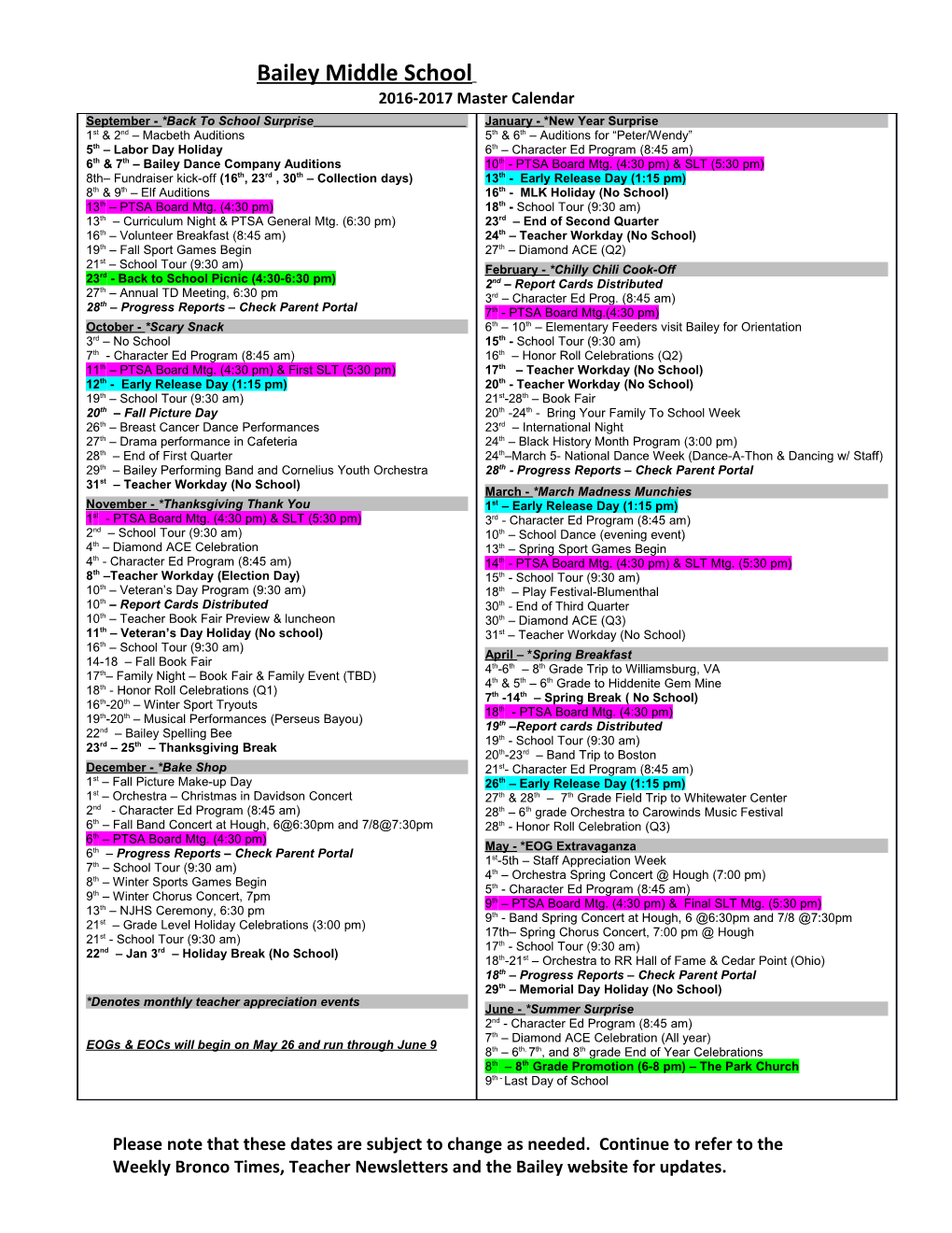 2016-2017 Master Calendar