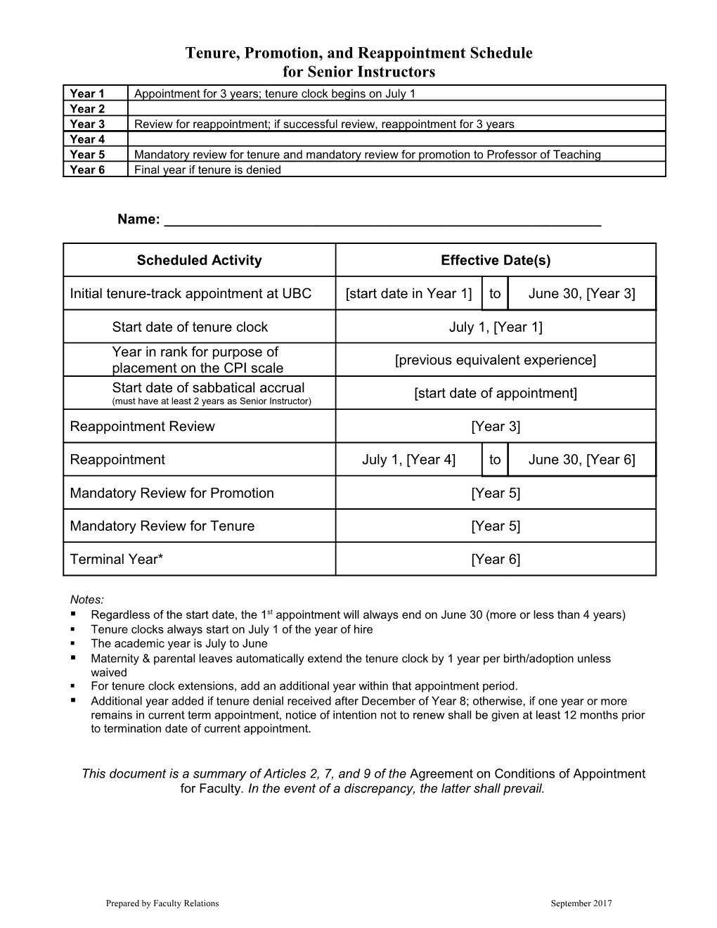 Tenure, Promotion, and Reappointment Schedule