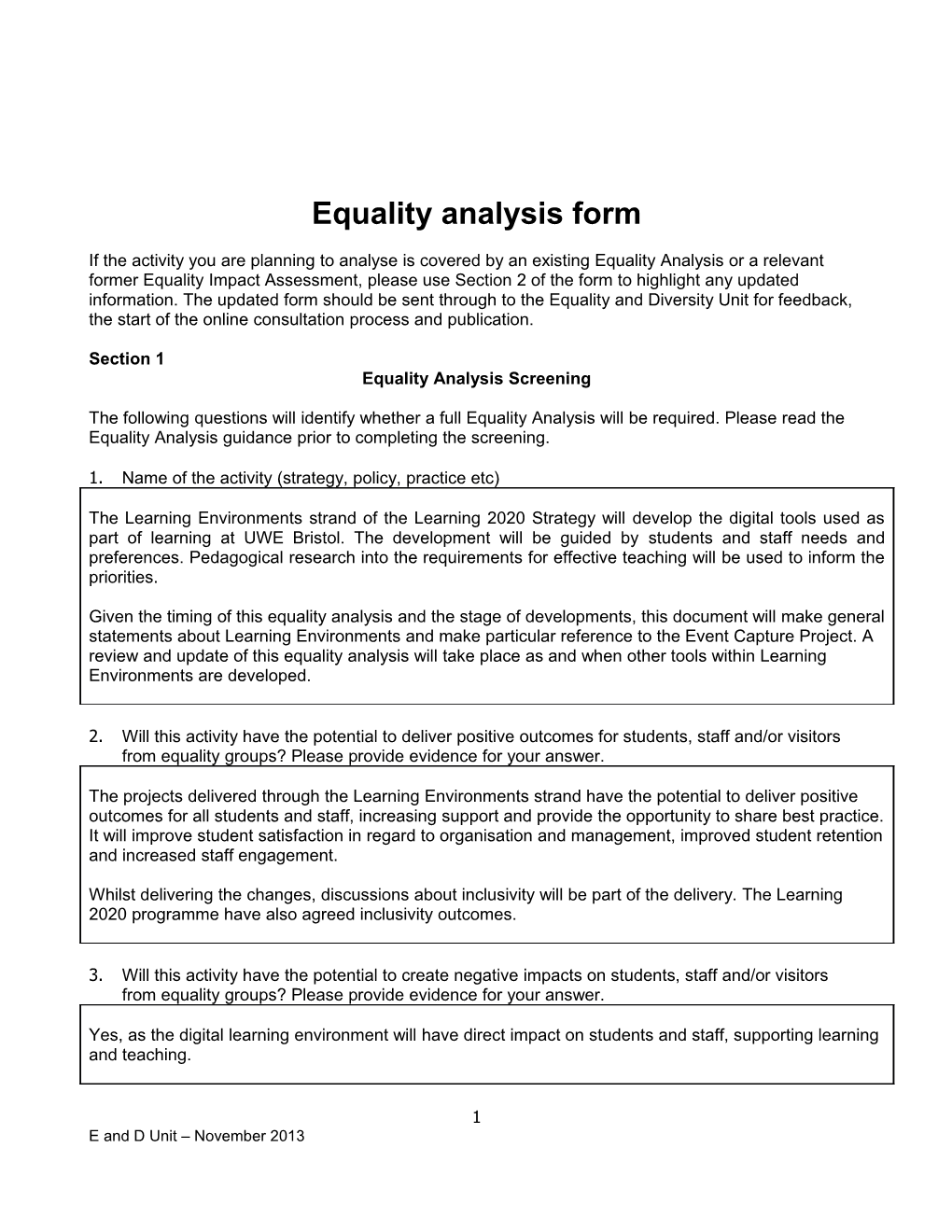Equality Analysis Form
