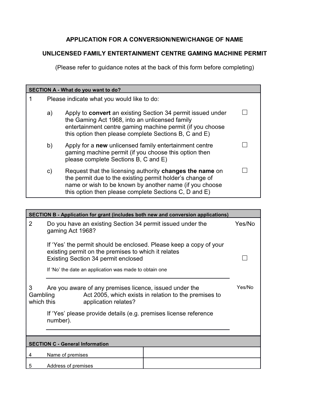 Unlicensed Family Entertainment Centre Gaming Machine Permit