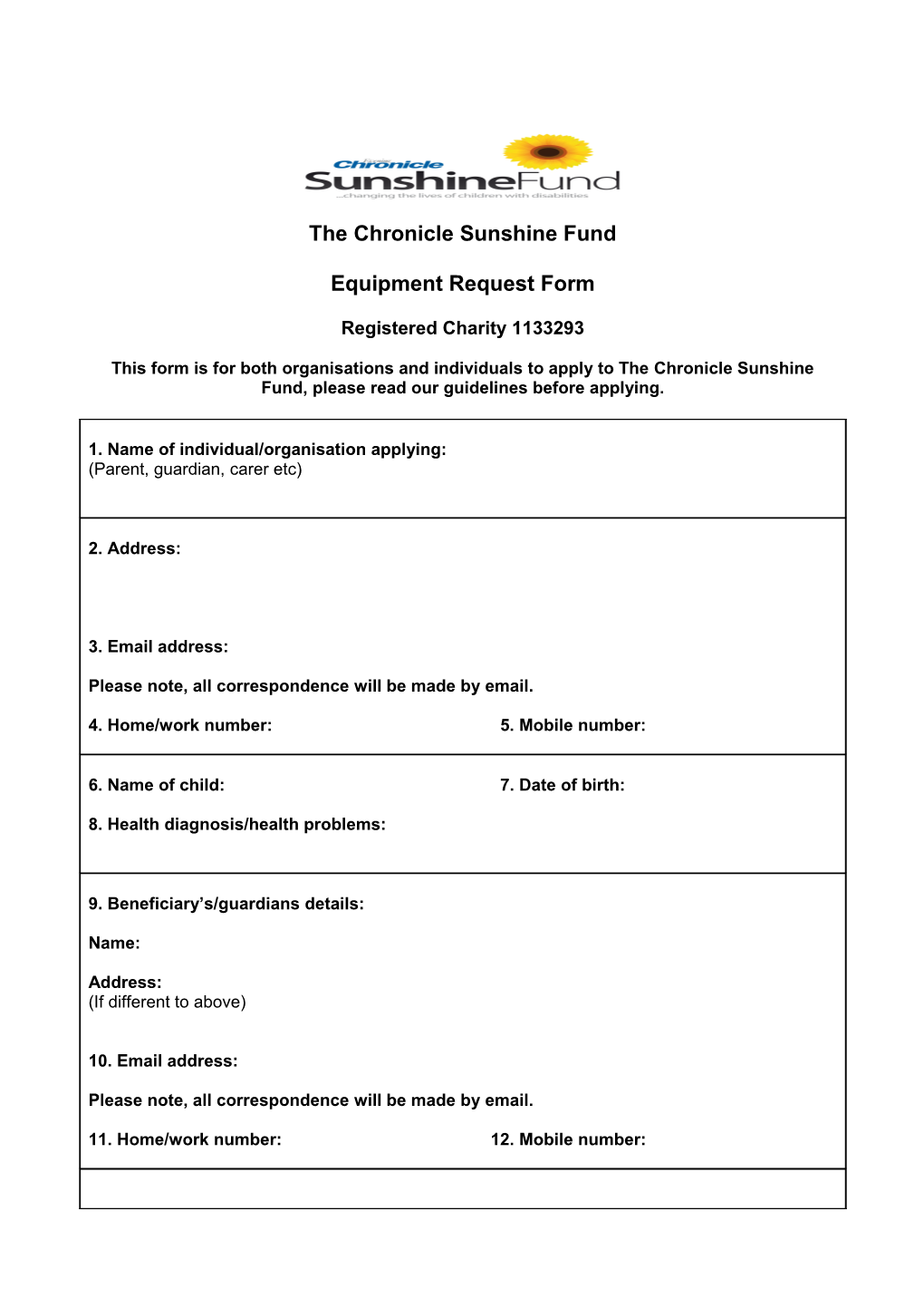 Sammy Johnson Memorial Fund Application Form