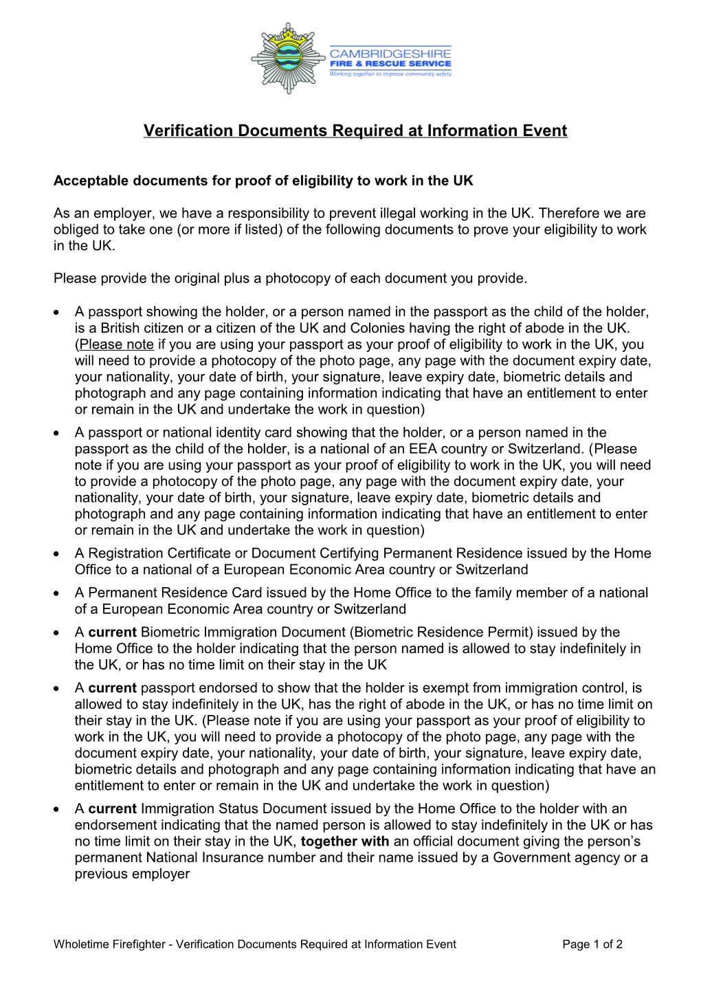 Acceptable Documents As Proof of Eligibility to Work in the Uk