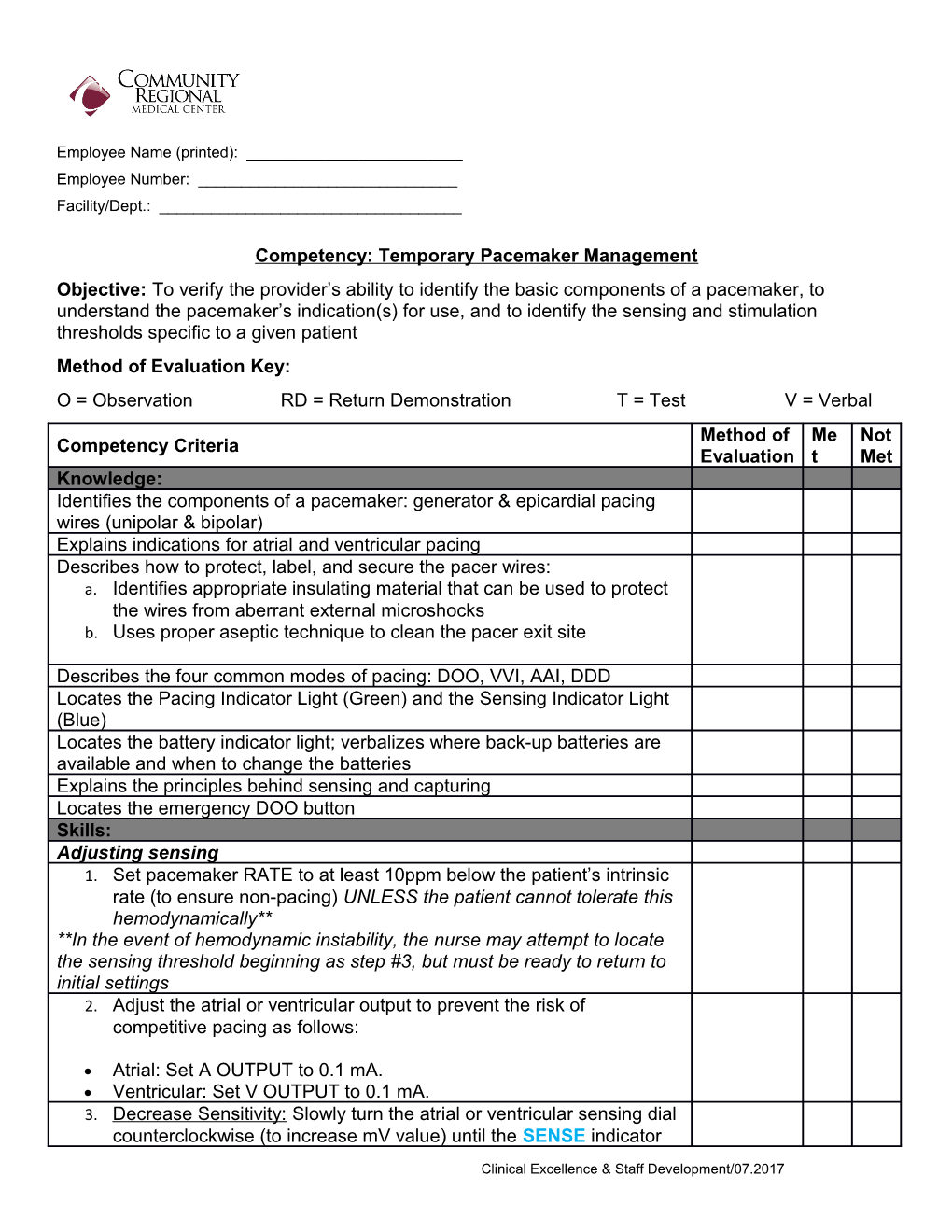 Competency: Temporary Pacemaker Management