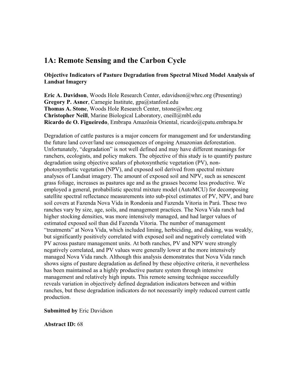 1A: Remote Sensing and the Carbon Cycle