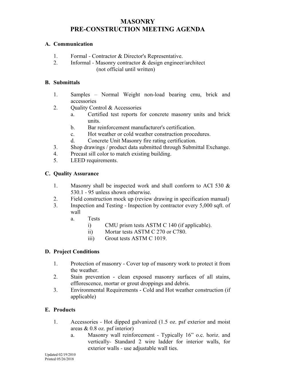 Pre-Construction Meeting Agenda