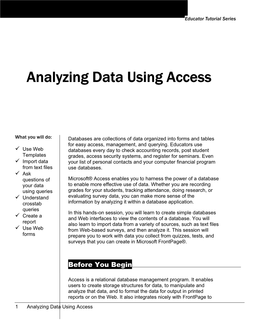 Analyzing Data Using Access