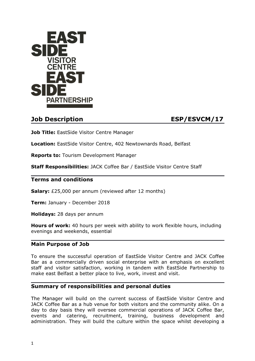 Job Description ESP/ESVCM/17