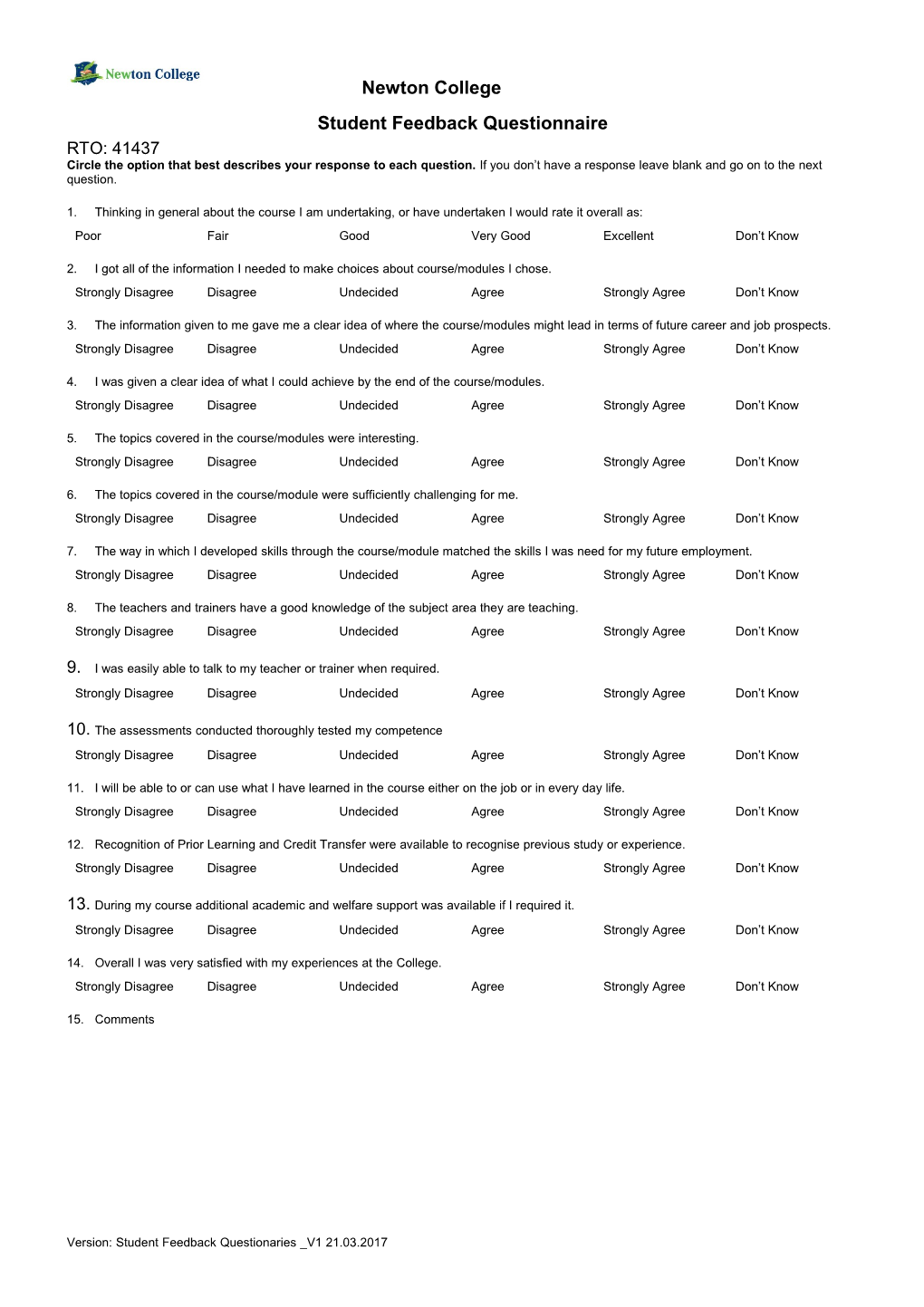 Stakeholder Feedback Collation Form