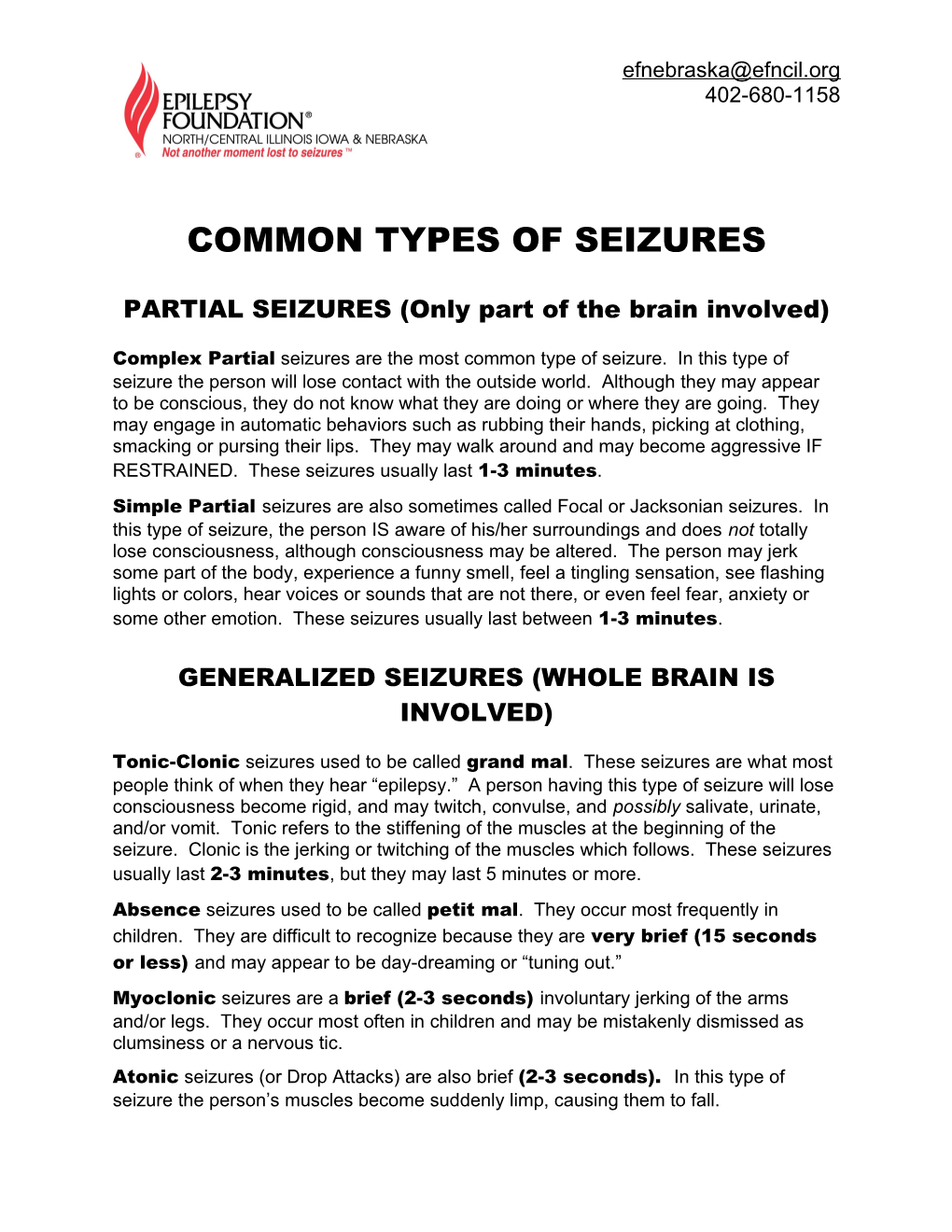 PARTIAL SEIZURES (Only Part of the Brain Involved)