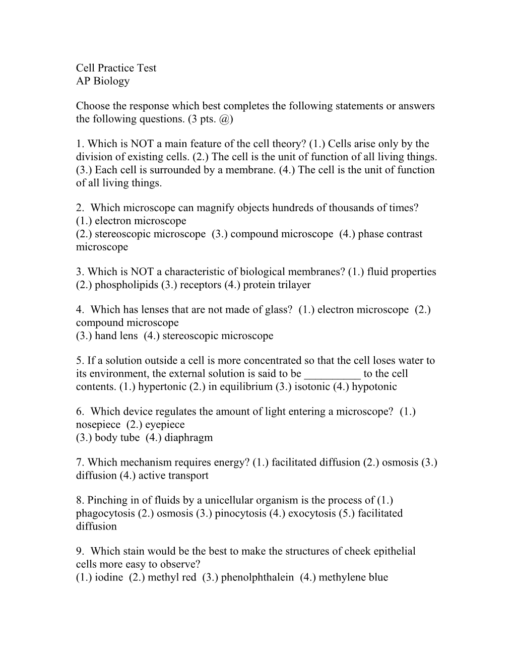 Cell Practice Test