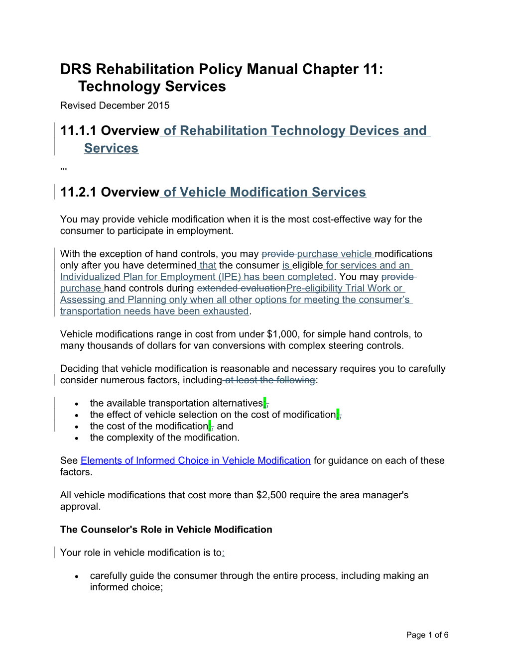 DRS RPM Chapter 11 Revisions, December 2015