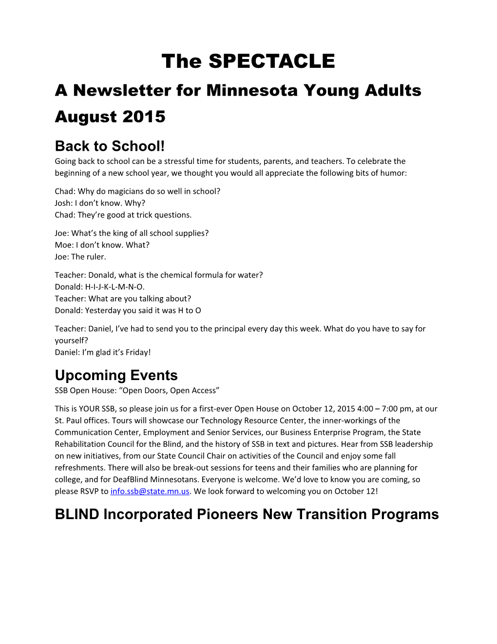 A Newsletter for Minnesota Young Adults