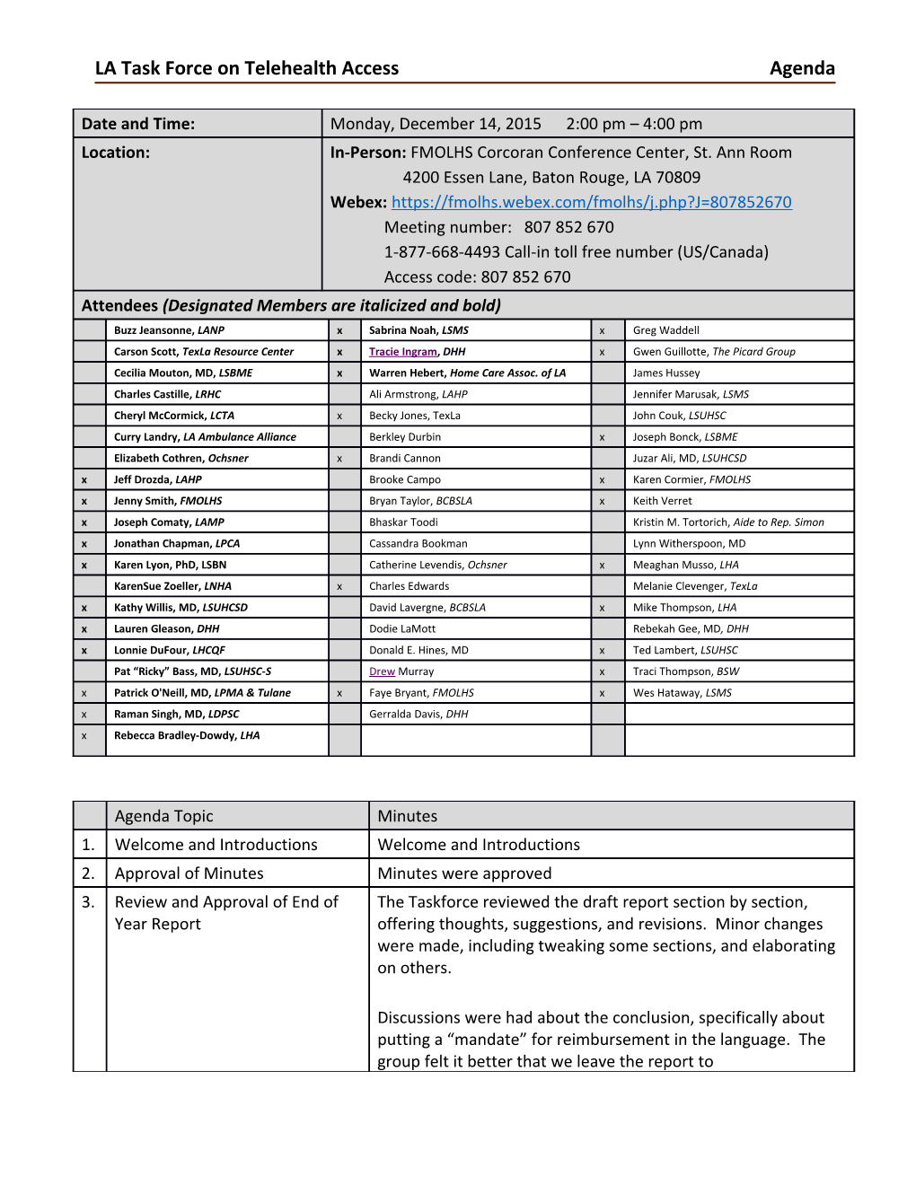 FMOHLS Meeting Agenda & Minutes